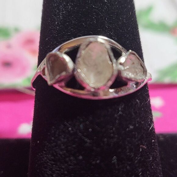 Natural Polki Diamond Sterling Silver Trilogy Ring - Picture 1 of 6